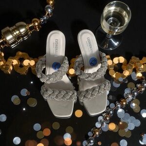 Women's Elegant Silver Braided Heels